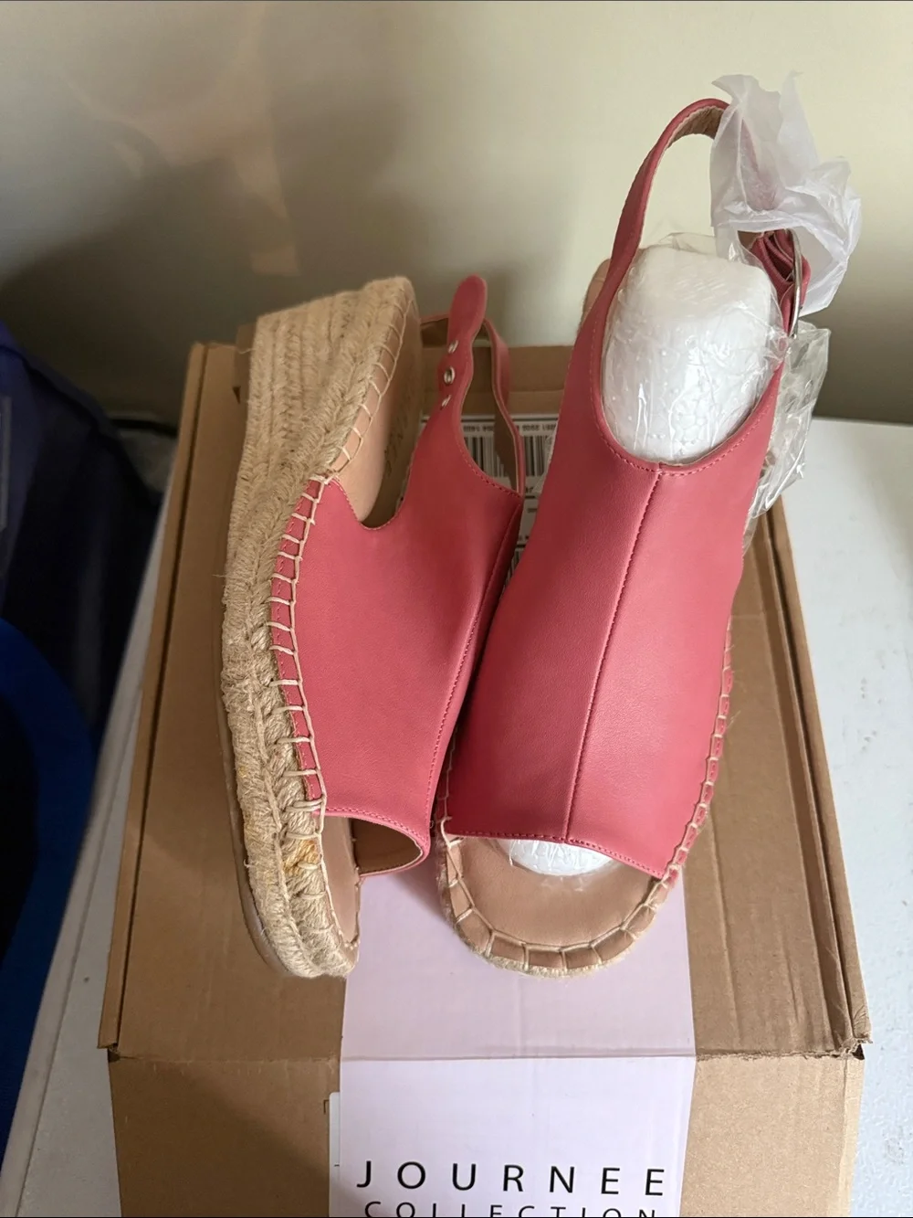 Journee Collection Coral Pink Espadrille Wedge Sandals